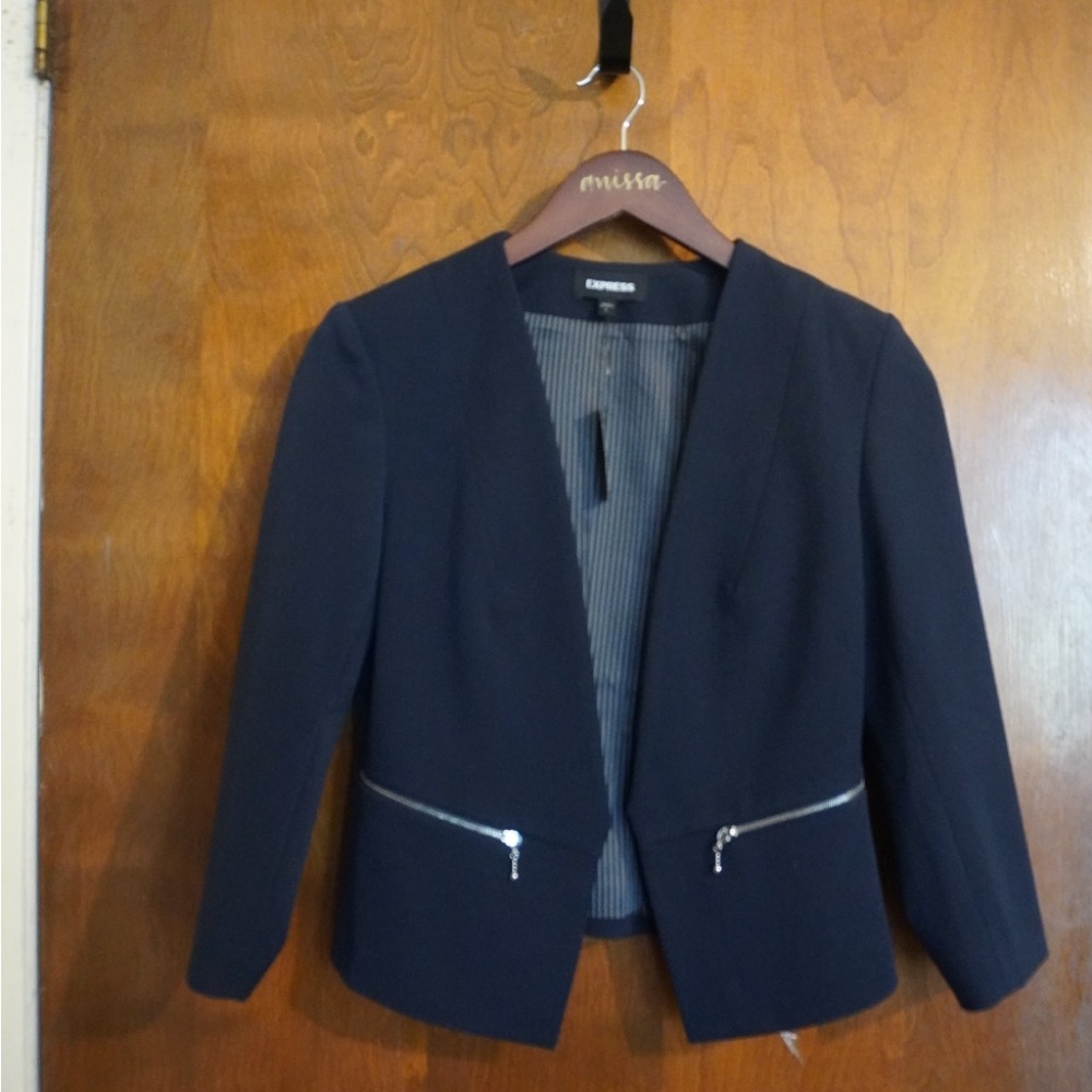Express Women's Dark Blue Blazer with Silver Zippers